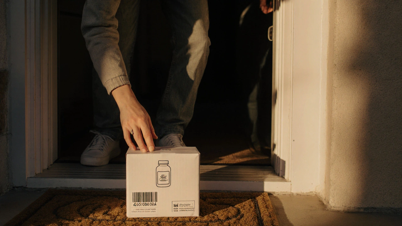 Person receiving a discreet package containing generic Paxil medication at home.