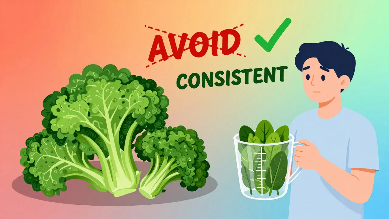 A person choosing consistent greens over avoiding them, with a checkmark replacing the word 'AVOID'.