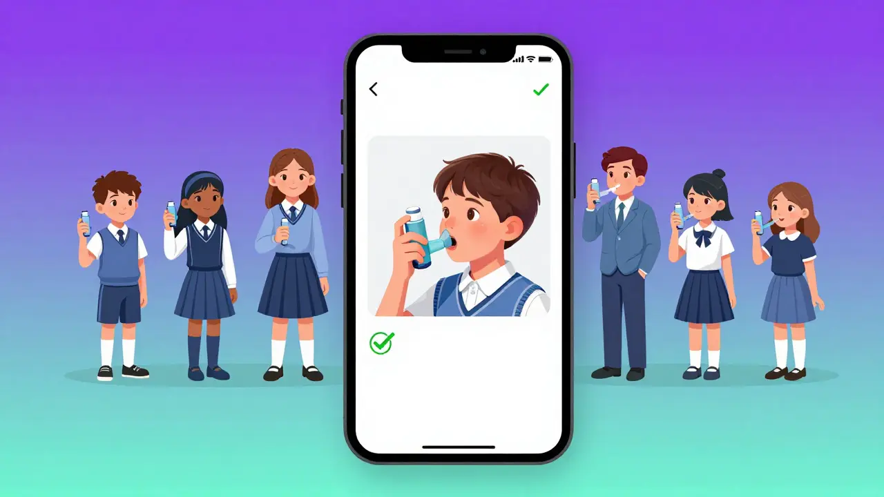 Smartphone app guiding proper inhaler and spacer use