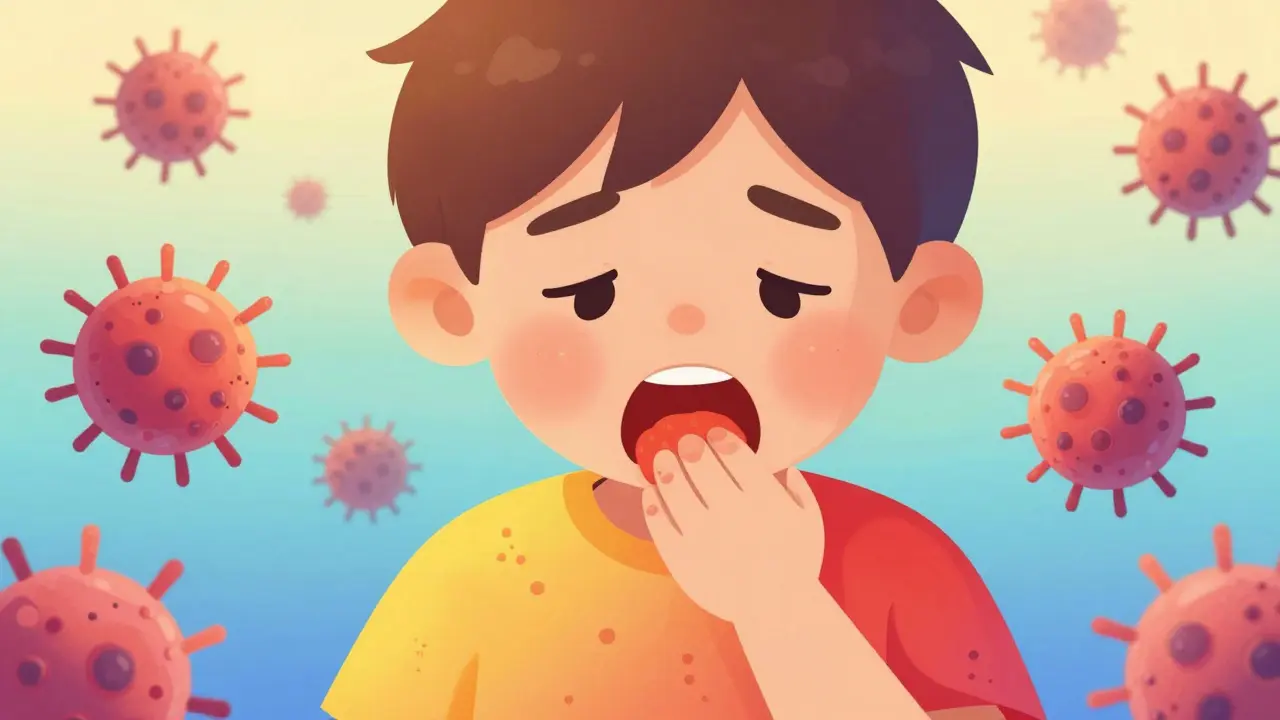 Child with strep throat triggering small scaly skin patches.