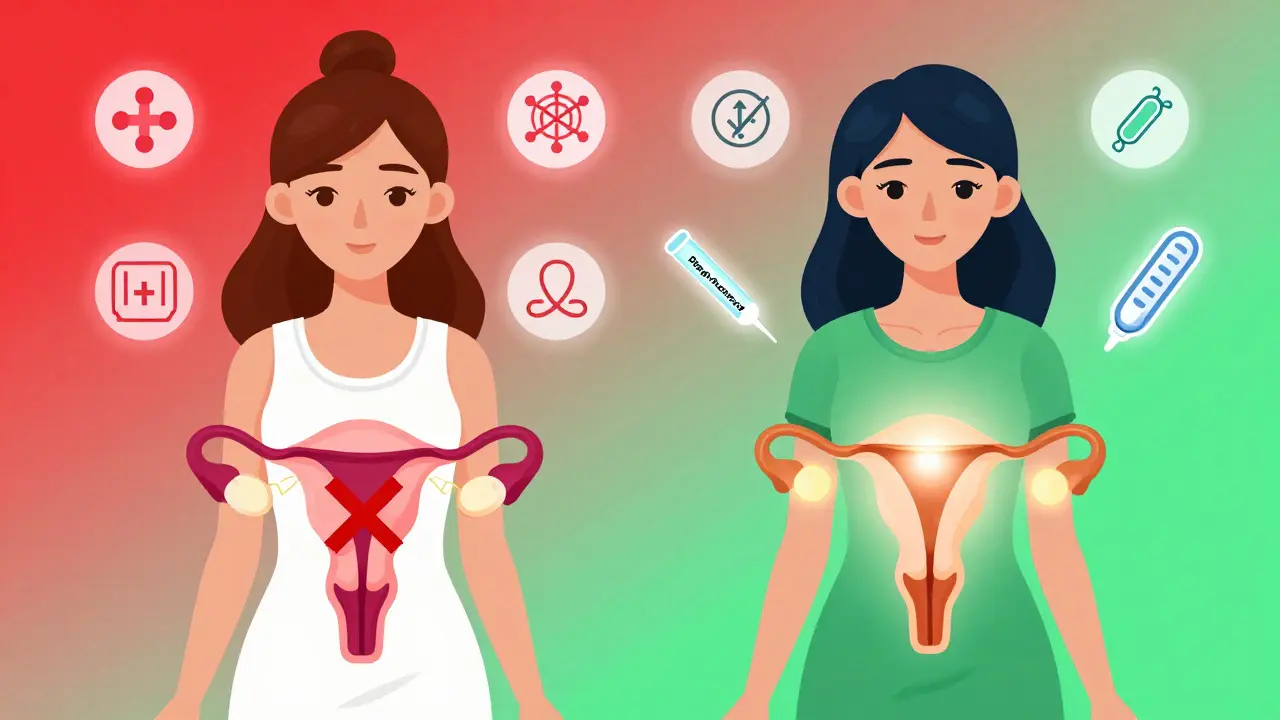 Two women compared: one with risky birth control, one with safe IUD and shot