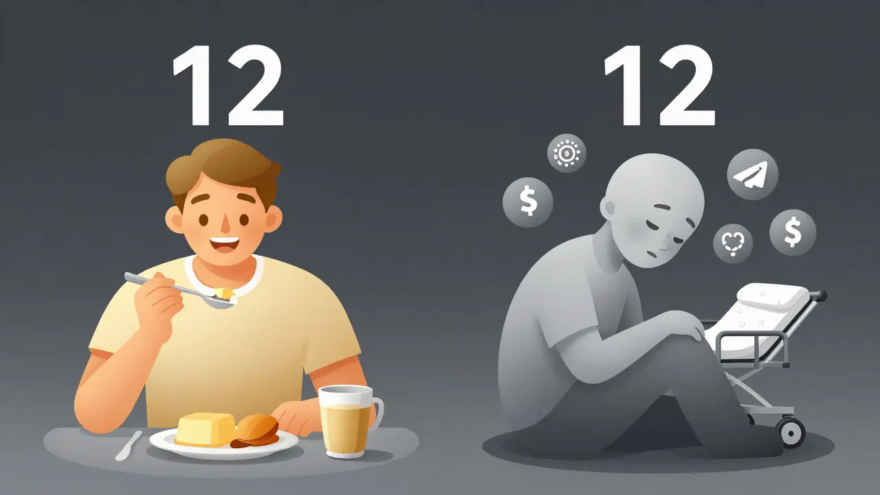 Two people with same kidney numbers but different lives—one thriving, one suffering—highlighting symptom-based dialysis need.