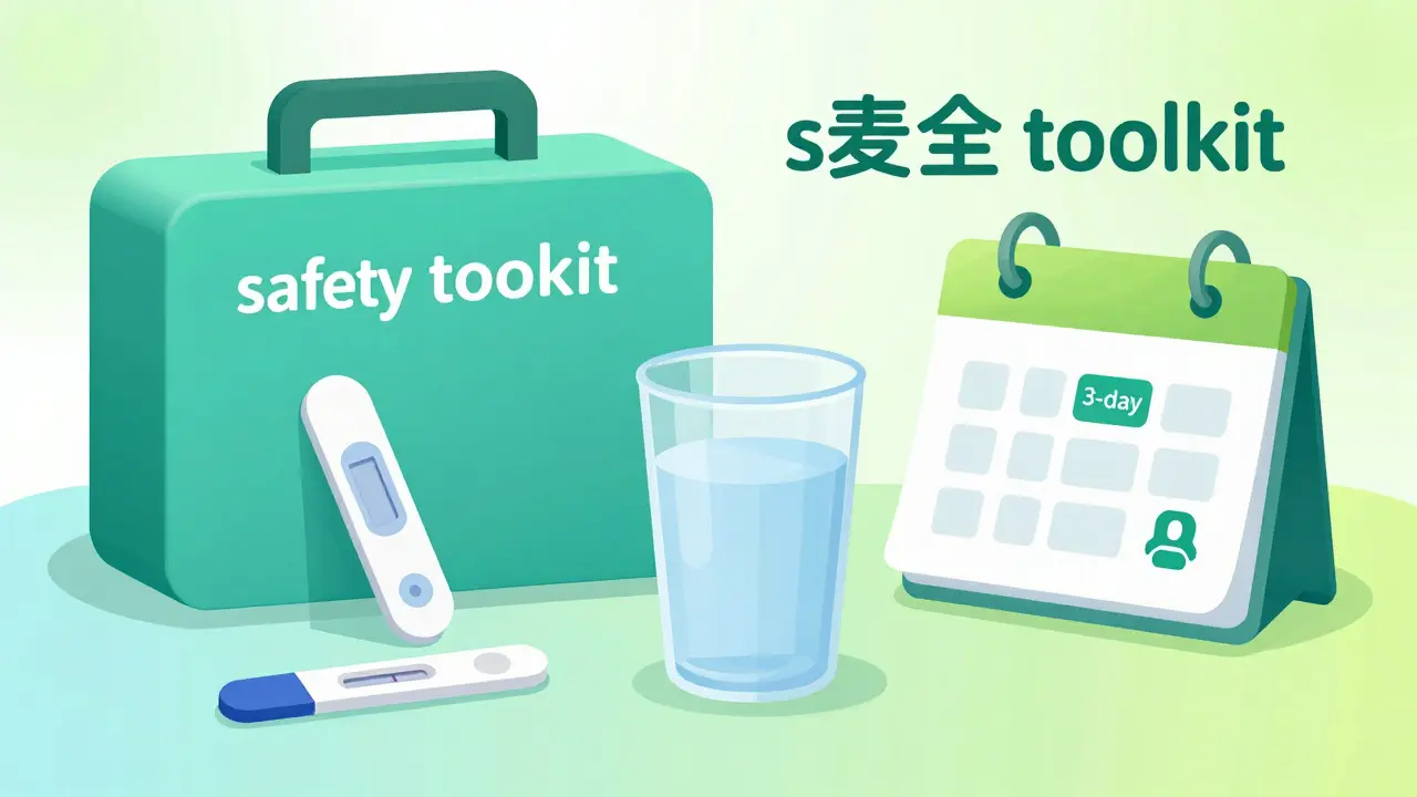 A patient safety kit including ketone strips and a surgical preparation calendar